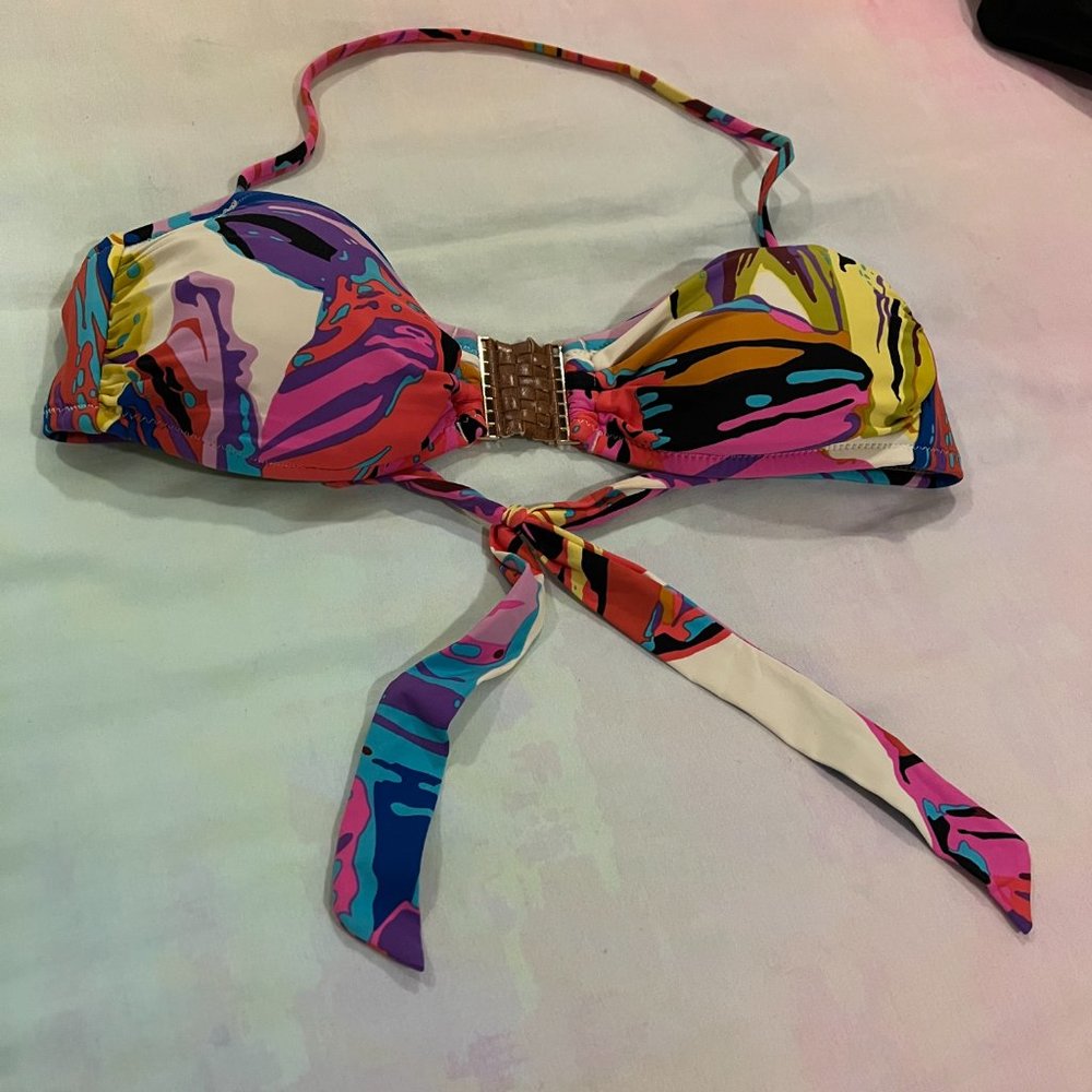 EUC ABS Colorful Abstract Print Bandeau Top with Leather Accent Sz 6 - Picture 4 of 7